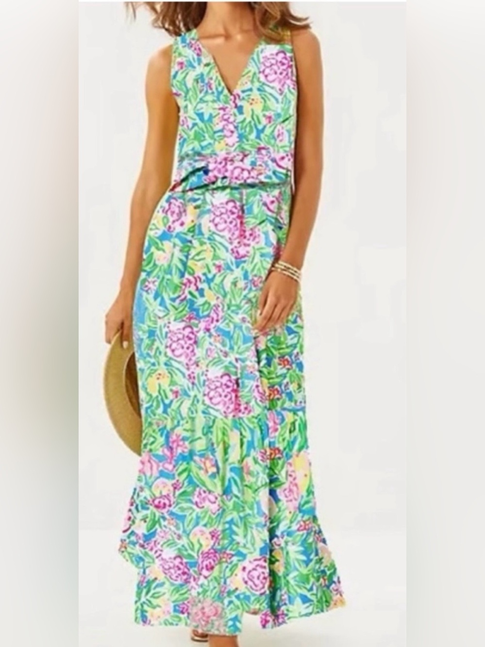 Nwot’s Lily pullitzer Floral V-Neck Sleeveless Maxi Dress - Pink & Teal